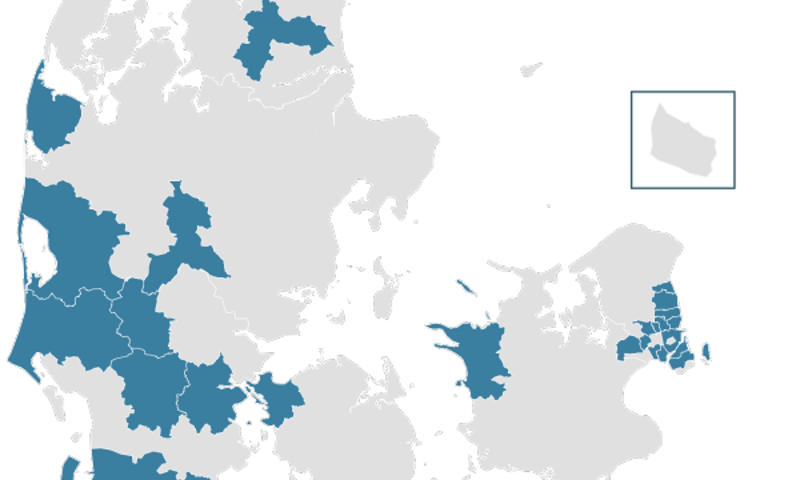 Figuren viser den geografiske fordeling af de 25 kommuner, som er i top 25 i præstationsmålingen.
