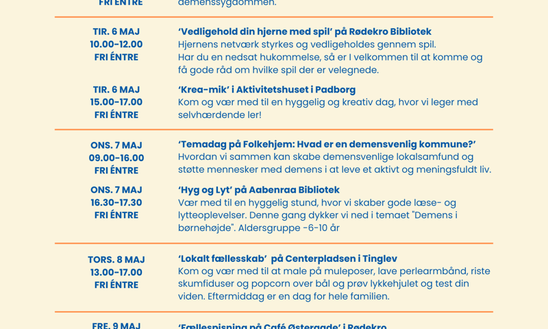 Program for Demensugen – aktiviteter og arrangementer hele ugen